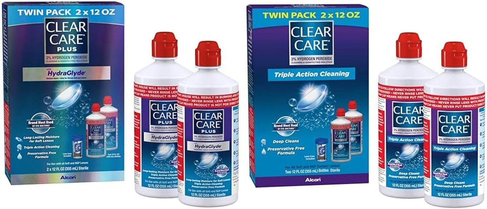 plus Cleaning Solution Twin Pack with Lens Case, Multi, 2X12 Oz