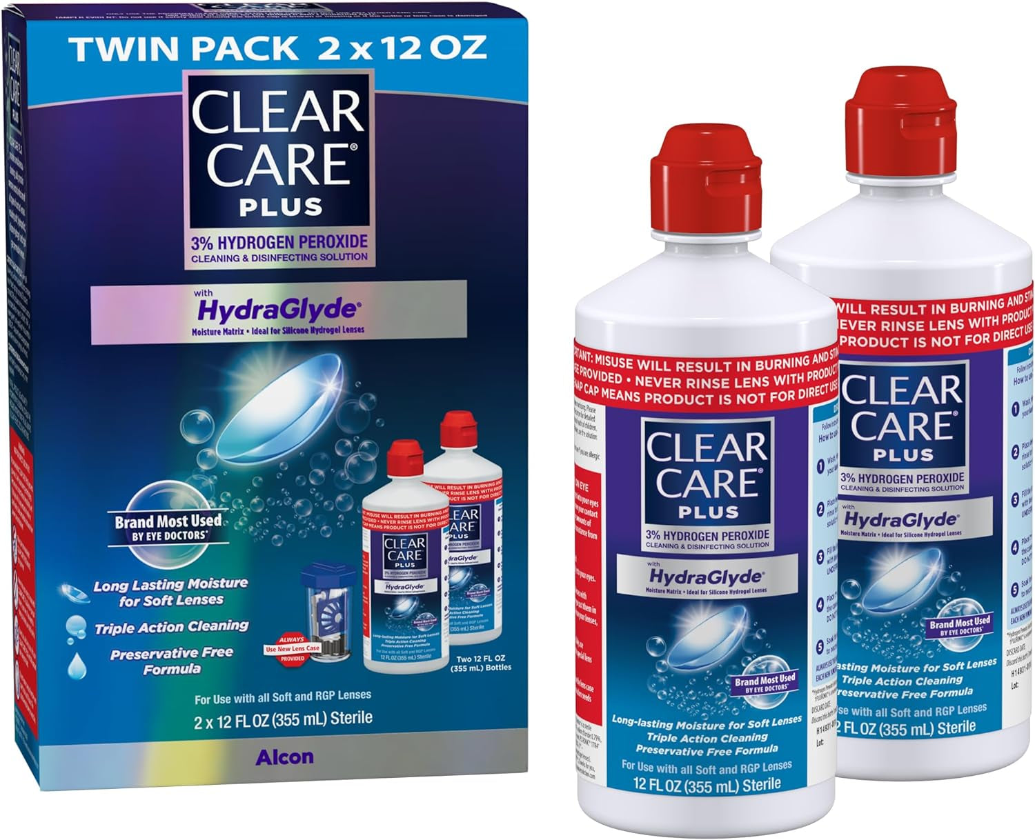 plus Cleaning Solution Twin Pack with Lens Case, Multi, 2X12 Oz