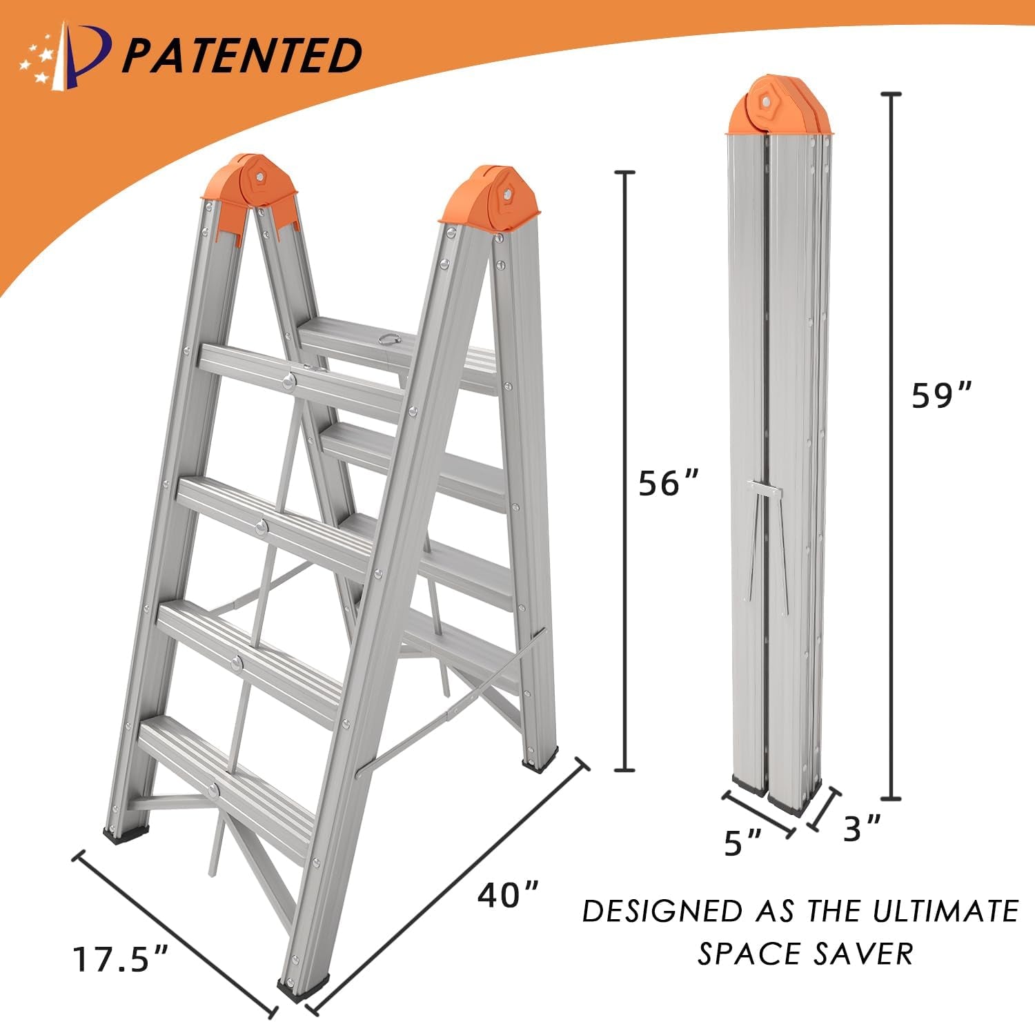 Aluminum Ladder, Foldable Twin Front Ladder, Collapsible a Frame 4-Step Ladder, Compact Step Stool with Wide Anti-Slip Pedal, Aluminum Portable Lightweight Ladder, EN131, 330Lb Capacity