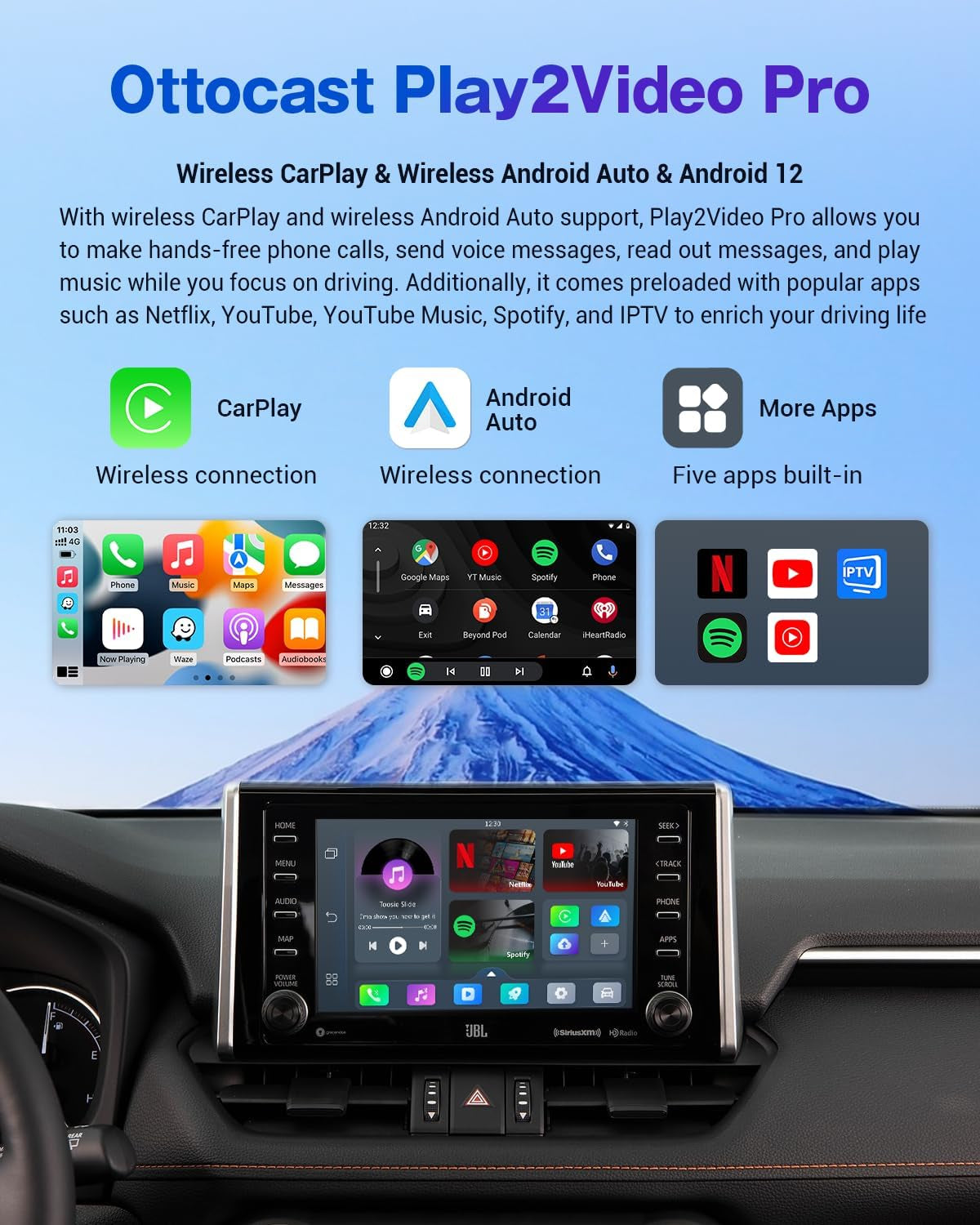 Multimedia Video Adapter Play2Video - Wireless Carplay Android Auto Car Adapter Bulit in Youtube Netflix, Carplay Video Streaming AI Box Support USB Multimedia, Easy to Setup, Plug & Play